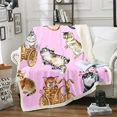 Image of Loussiesd 3D Cat Throw Blanket for Kids Girls Cute Printed Fleece Blankets Child Animal Theme Pet Pattern Sherpa Blanket,for Crib Bed Sofa Couch Fuzzy Double 60x79 Inch
