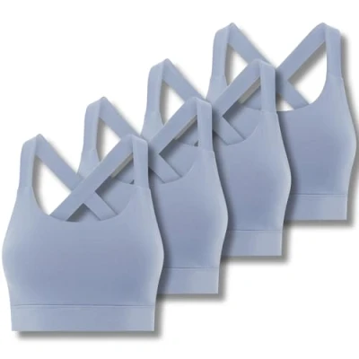 Image of FM London 4PK Strappy Sports Bra (UK, Alpha, L, XL, Regular, Blue)