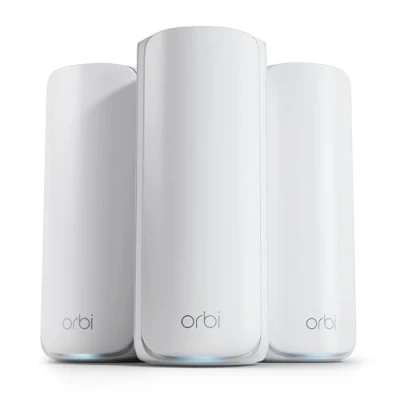 Image of Netgear Orbi 870 Series Tri Band Wifi 7 Mesh System (Rbe873) Router plus 2 Satellite Extenders Covers Up To 7,500 Square Feet 10 Gig Internet Port Be21000 802.11Be (Up 21 Gbps), White