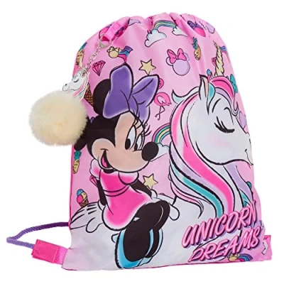 Image of Disney Minnie Mouse Drawstring Gym Bag Girls Unicorn Swim Nursery Backpack