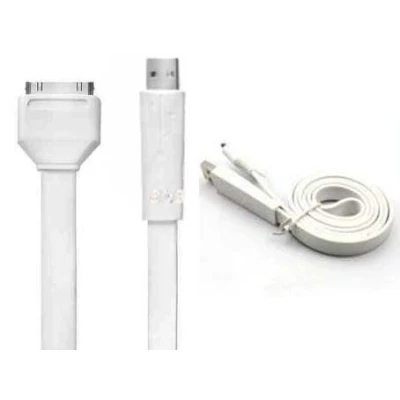 Image of TECHGEAR Strong Flat Noodle USB Data Sync &amp; Charging Cable for iPhone 2G 3G 3GS 4 4S 1M Length (White)