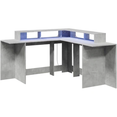 Image of vidaXL Desk with LED Lights Concrete Grey 152x152x91 cm Engineered Wood