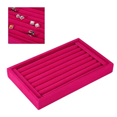 Image of Salmue Fashion Ring Display Box, Jewelry Tray Organizer Earring Holder Case Box Showcase for 7 Slots Can Hold 50 70 Rings(Rose)