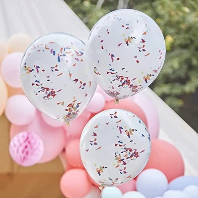 Image of Ginger Ray &#039;Mix It Up&#039; Rainbow Shred Double Stuffed Latex Balloons Bundle 3 Pack, Multi