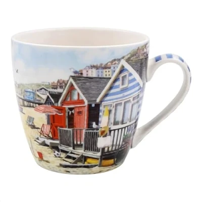 Image of The Leonardo Collection LP94779 Sandy Bay Seaside Beach Huts Breakfast Mug, Fine China, Boxed