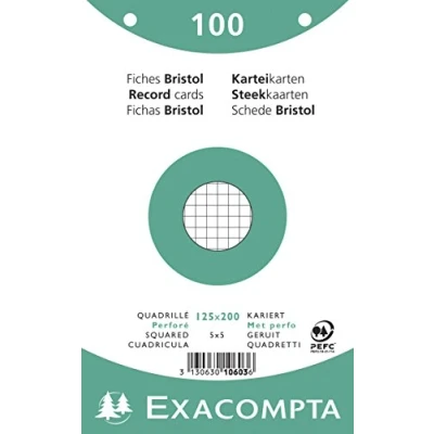 Image of Exacompta Ref 10603E Bristol Squared &amp; Punched Record Cards (Pack of 100) 125 x 200mm in Size, 205gsm Card, Compatible with Printers Suitable for Exam Revision Notes White