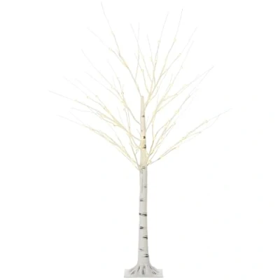 Image of HOMCOM 5ft Artificial White Birch Tree Light with Warm Pre Lit LED for Indoor and Covered Outdoor Use