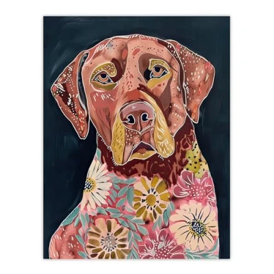 Image of Artery8 Dog Lover Floral Red Labrador Folk Watercolour Living Room Large Wall Art Poster Print Thick Paper 18X24 Inch