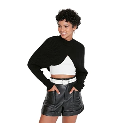 Image of Trendyol Women Regular fit Basic Standing Collar Knitwear Sweater Schwarz
