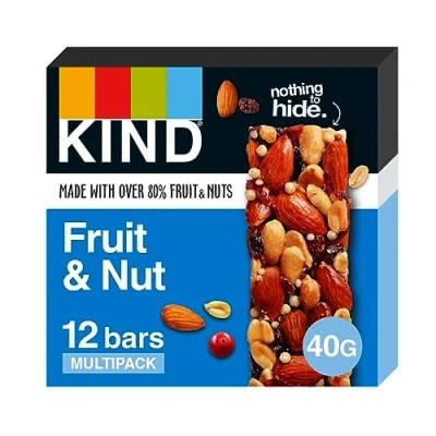 Image of KIND Bars, Gluten Free Snack Fruit &amp; Nut, High Fibre, Healthy Snack, No Artificial Colours, Flavours or Preservatives, Multipack 12 x 40g