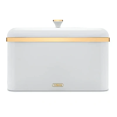Image of Tower T826130WHT Cavaletto Bread Bin with Removable Lid, Large Capacity, Durable Steel Body, Optic White and Champagne Gold