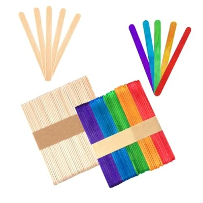 Image of 80 x Wooden Lollipop Sticks Wood Ice Lolly Kids Craft Coloured &amp; Natural
