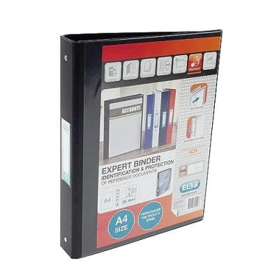 Image of Elba A4 4 O Ring Binder, 25mm capacity, 30mm spine, Presentation Folder with Customisable Cover, Portrait, Black (Single)
