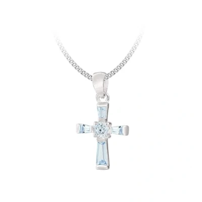 Image of Tuscany Silver Women&#039;s Sterling Blue Cubic Zirconia 13 x 19 mm Set Cross Pendant on Curb Chain Necklace of Length 46 cm/18 Inch