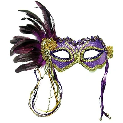 Image of Bristol Novelty EM322 Metallic Eye Mask with Side Feather, Purple, One Size