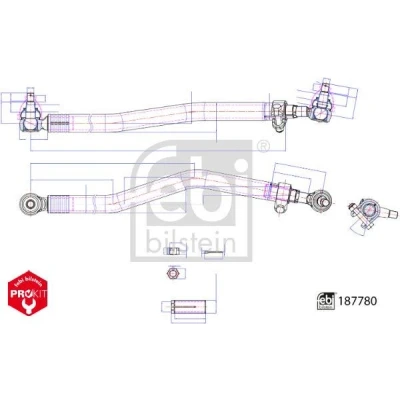 Image of 21661837, 22526503 Centre Rod Assembly FEBI BILSTEIN 187780 Front Axle Push with crown nut