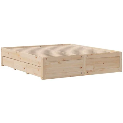 Image of vidaXL Bed Frame without Mattress with Drawers 200x200 cm Solid Wood Pine