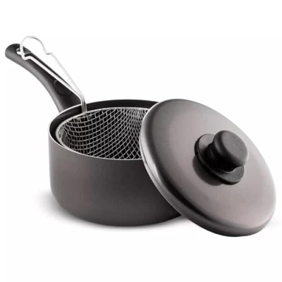 Image of GRACE KITCHEN Cookware Non Stick Chip Pans with Basket and Lid Aluminium Deep Fryer Saucepan (22cm)