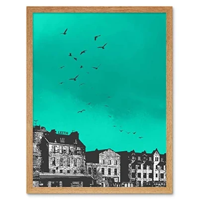 Image of Wee Blue Coo Rooftop Birds Leith Art Print Framed Poster Wall Decor 12X16 Inch