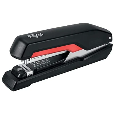 Image of Rexel Supreme S17 Full Strip Stapler, 30 Sheet Capacity, Flat Clinch Stapling, Uses 24/6 and 26/6 Staples, Metal Body, Black/Red, 2115674