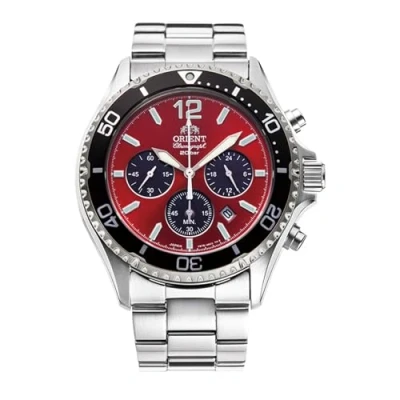 Image of Orient Mako Solar Red Dial Steel Bracelet Men’s Watch RA TX0207R10B