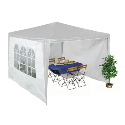 Image of Relaxdays Gazebo Side Panels, 3X Set, 2x3m, Waterproof, Easy Fastener, Party Tent, Plastic, Window, White, 200 x 300 0.1 cm