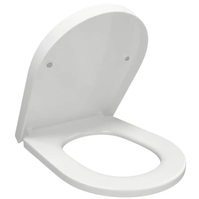 Image of D Shape Toilet Seat Cover Anti Bacterial Mute Loo Slow Close Quick Release Hinges U Soft Easy Cleaning Dual Fixing White Premium UF (Urea Formaldehyde)