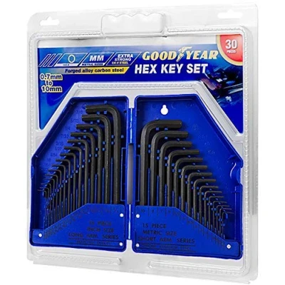 Image of Goodyear 30 Piece Hex Key Allen Alan Allan Set Kit with Case Hardened Steel UK