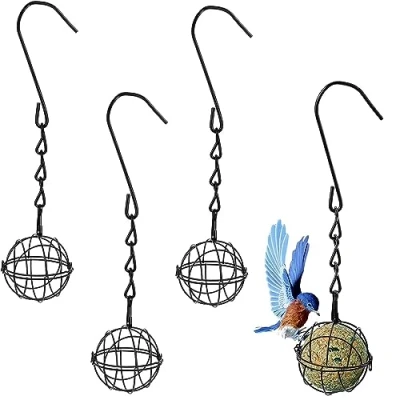 Image of BOBOZHONG Fat Ball Feeder,4Pcs Bird Feeders With Metal Hooks Small Hanging Feeder Holder,Hanging for Feeding Outdoor Garden Wildlife Birds(Black)