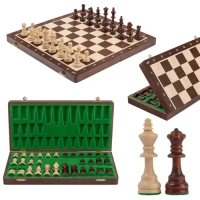 Image of Master of Chess Tournament Wooden Set With Pieces &quot;SENATOR&quot; 38 cm / 16 in Inlaid and Portable Small Board Game for Adults Kids STAUNTON NO.4
