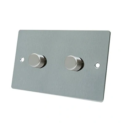 Image of AET FSC2GDIM10 Satin Chrome Flat 1000W 10 Amp Double 2 Gang Way Light Dimmer Switch, 1000 W, 240 V