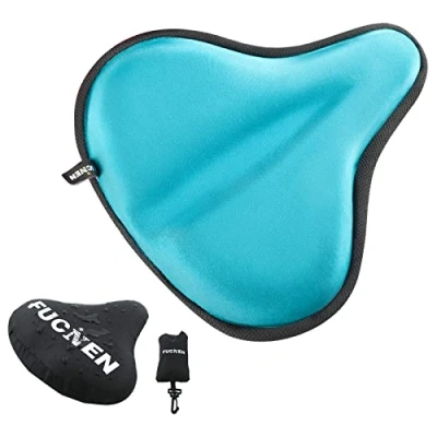 Image of FUCNEN Gel Bike Seat Cover Light Blue Exercise Padded For Bicycle Saddle Covers Women/Man Comfortable Cushion Cycling 27 x 25CM