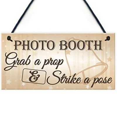 Image of RED OCEAN Photo Booth Grab A Prop &amp; Pose Cute Hanging Wedding Day Sign Decoration Plaque
