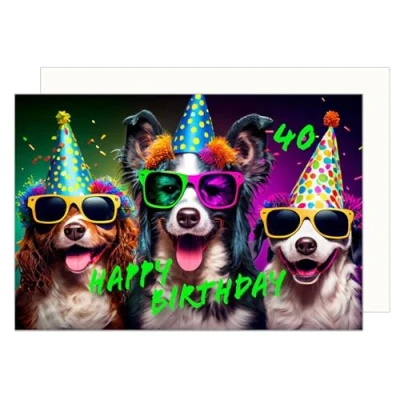 Image of Edition Seidel Premium 40th Birthday Card with Envelope Greeting Happy For Her or Him Male Female Friend Mum Dad Sister Brother Daughter Colleague Dogs (GZ356 40 SW024)