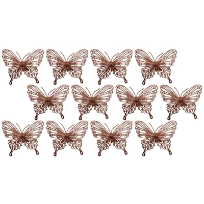 Image of Gem Imports Rose Gold Glitter Clip On Butterfly Christmas Tree Decorations (Set of 12)