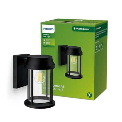 Image of PHILIPS Lighting Bellini Outdoor Wall Light, Round, Without Bulb, Black, max. 25W, IP44 Weatherproof