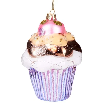 Image of BRUBAKER Cupcake Hand Painted Glass Christmas Bauble Mouthblown Tree Decoration Figures Funny Pendant Ball 5.1 inches (13 cm)
