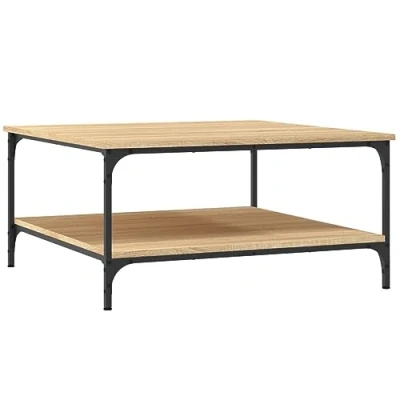 Image of vidaXL Modern Style Coffee Table Sonoma Oak Finish, Square Design Build, Engineered Wood and Iron Material, Sturdy Tabletop, Organizing Shelves, Suitable in Living Room