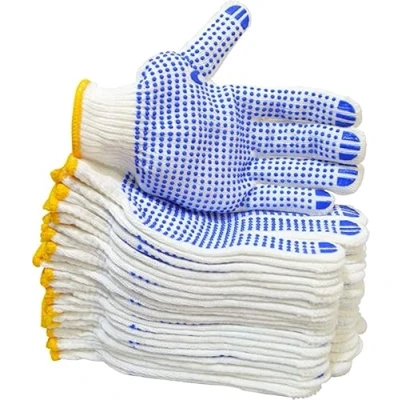 Image of E lite 10 Pairs White Cotton Protective Work Gloves Polka Blue Nylon PVC Dotted Grip for Factory Garden Working (Medium)