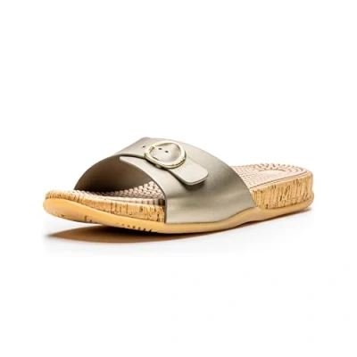 Image of Revs Katrine Women’s Single Strap Reflexology Massage Sandals, Gold UK8