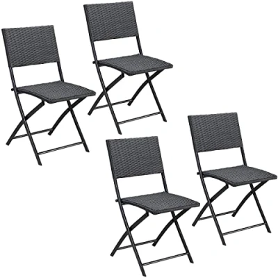 Image of Rome Poly Rattan Folding Garden Chairs 2/4 Piece Set Outdoor Patio Furniture Foldable Balcony Terrace Camping Beach Bistro Conservatory Kitchen