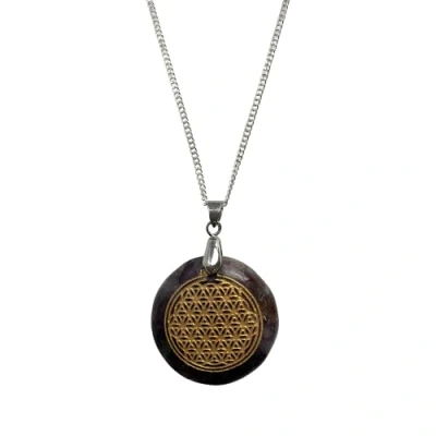 Image of VIE Disc Pendant with Flower of Life Design, 3cm (Amethyst)
