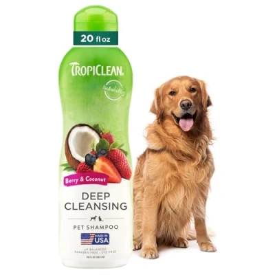 Image of TropiClean Dog Shampoo Grooming Supplies Deep Cleansing &amp; Moisturising and Cat Soap Paraben Free Derived from Natural Ingredients Used by Groomers Berry Coconut, 592ml