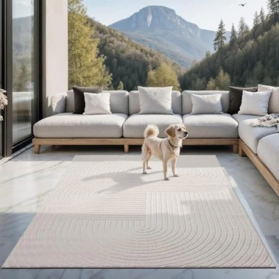Image of the carpet Santo Plus modern living room bedroom cream boho in 160 x 220 cm made of polypropylene