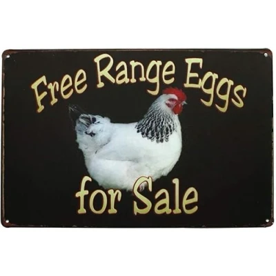 Image of Farm Fresh Free Range Eggs for Sale Funny Metal Tin Sign Wall Poster Decor Retro Bar Coffee Club Pub Gift 8x6 Inch