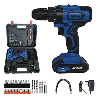 Image of 21V Cordless Drill with 1x1.5Ah Battery, Heavy Duty Electric and Screwdriver Set, Impact Driver 45Nm, 2900RPM Max Speed, 2 Forward Reverse Setting, LED Worklight