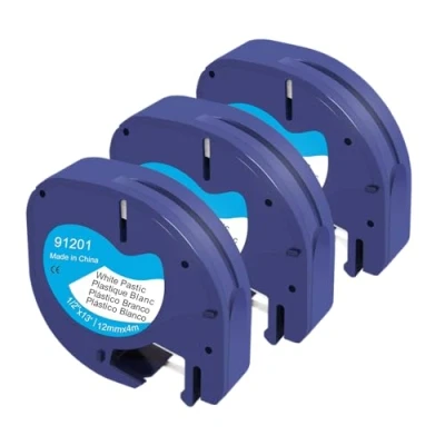 Image of 3 x Molabel Label Tape Compatible with Dymo Letratag S0721660 91201.12 mm 4 m Black On White Plastic for LT 100H LT110T 100T Printers