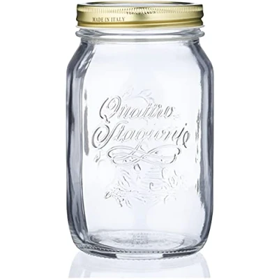 Image of Mason Jar 1 Litre Quattro Stagioni Set of 6, 6 x 1000 ml by Bormioli Rocco, White