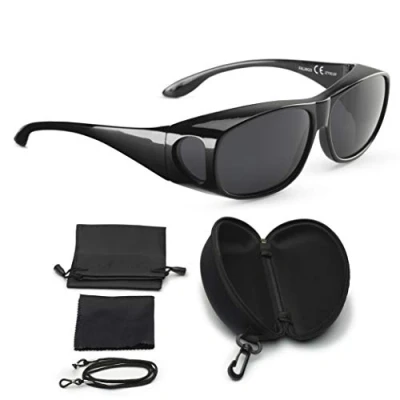 Image of FALINGO over glasses sunglasses fit CLASSIC EDITION polarised UV 400 (Glossy Black, Grey)