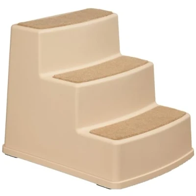 Image of Amazon Basics Dog Steps with Non Slip Stairs for Bedroom and Sofa, Tan, 47.2 cm x 40.4 39
